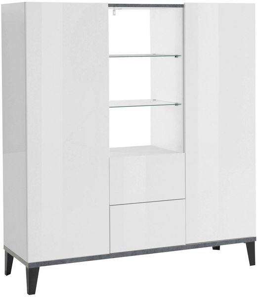 Dmora Kommode Scirocco, Küchen-Sideboard mit 2 Türen und 2 Schubladen, Wohnzimmer-Buffet, 100 % Made in Italy, 120 x 40 x 133 cm, glänzendes Weiß und Schiefer,