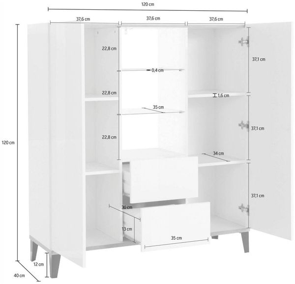 Dmora Kommode Scirocco, Küchen-Sideboard mit 2 Türen und 2 Schubladen, Wohnzimmer-Buffet, 100 % Made in Italy, 120 x 40 x 133 cm, glänzendes Weiß und Schiefer, Bild 3
