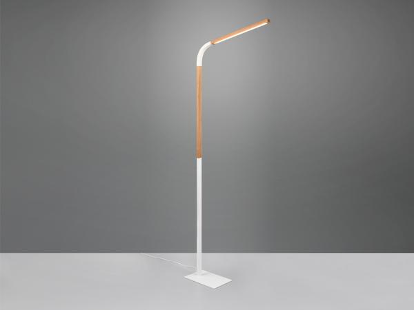 LED Stehleuchte NORRIS Weiß mit Holzelementen, Höhe 140cm