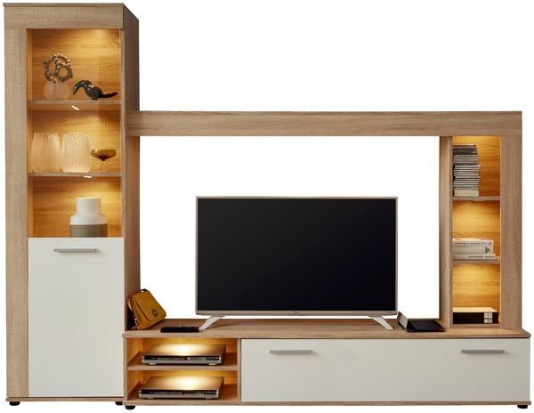 INOSIGN Wohnwand Laholm, (Set, 4-St), Anbauwand für Fernseher bis 65 Zoll - Maße (B/T/H) 240/41/185 cm