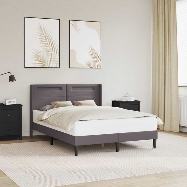 vidaXL Bettrahmen mit LED-Lichtleisten Grau 120 x 190 cm Kunstleder 42027972