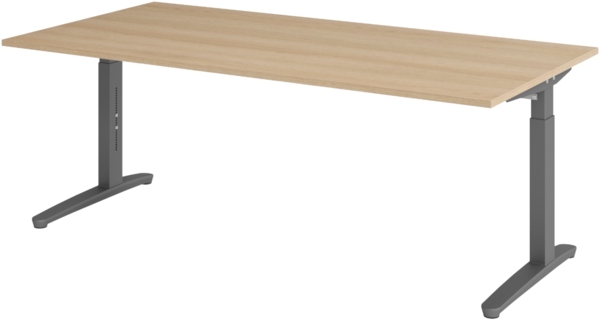 bümö manuell höhenverstellbarer Schreibtisch 200x100 in Eiche, Gestell in graphit - PC Tisch höhenverstellbar & groß, höhenverstellbarer Tisch Büro, großer Computertisch verstellbar, X2E-E-GG