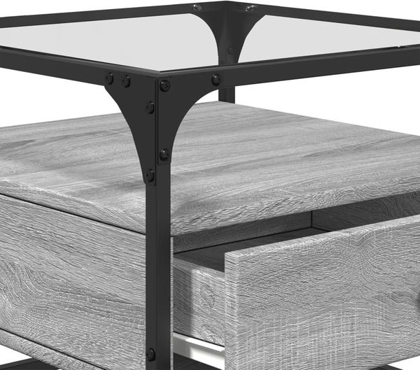 vidaXL Couchtisch mit Glasplatte Grau Sonoma 50x50x45 cm Stahl 846052 Bild 8