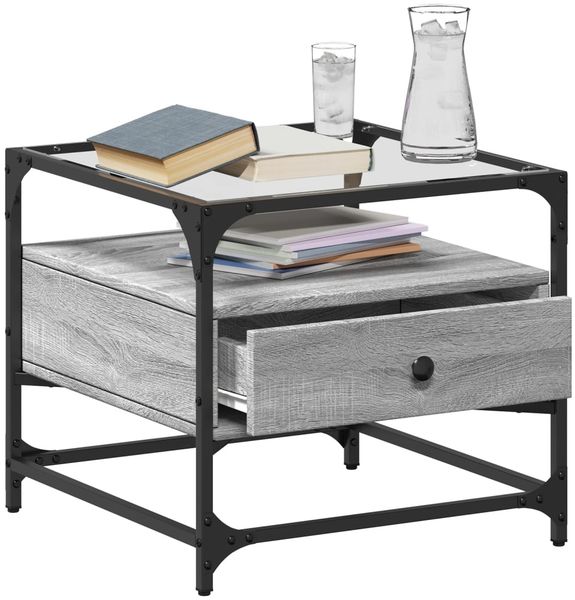 vidaXL Couchtisch mit Glasplatte Grau Sonoma 50x50x45 cm Stahl 846052 Bild 3