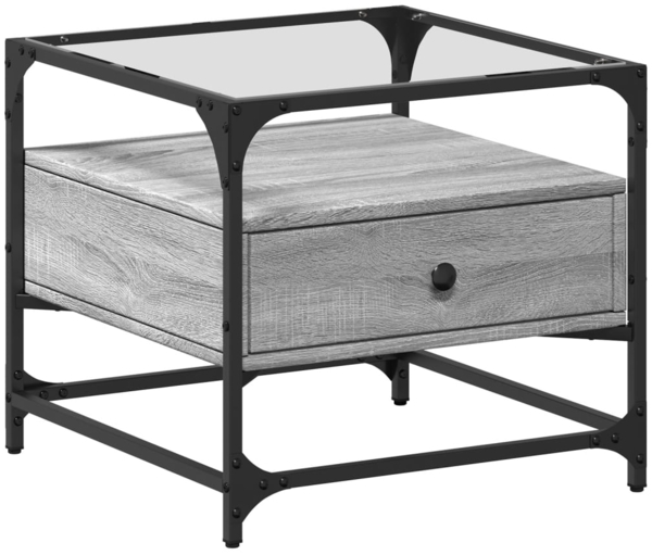 vidaXL Couchtisch mit Glasplatte Grau Sonoma 50x50x45 cm Stahl 846052