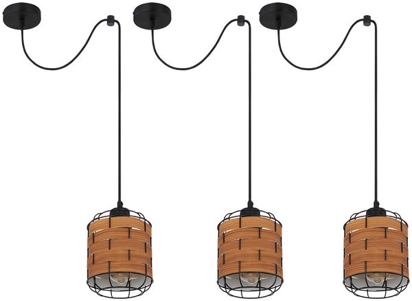 3er Set Hängelampe, Holzoptik, höhenverstellbar, H 200 cm