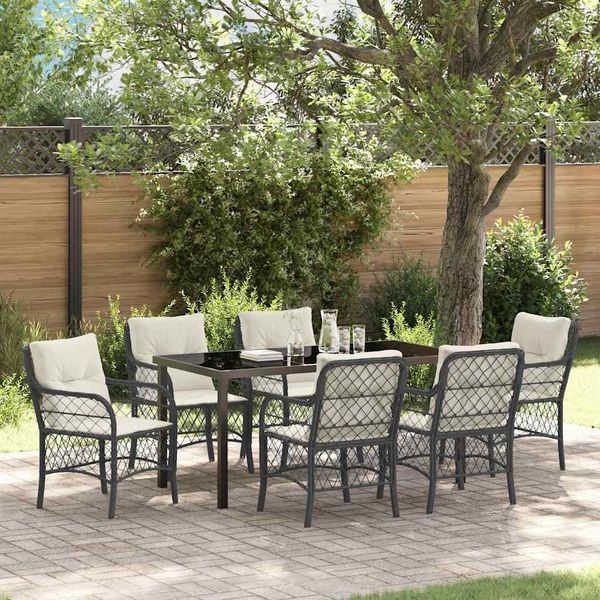 vidaXL Garten Essgruppe mit Kissen 7 pcs Schwarz Poly-Rattan 3380201