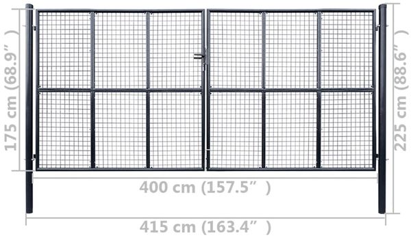 vidaXL Maschen-Gartentor verzinkter Stahl 400 x 175 cm Grau 143378 Bild 6