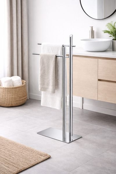 Handtuchständer freistehend Chrom 91 cm – 2 Stangen, stabil, ohne Bohren, Metall