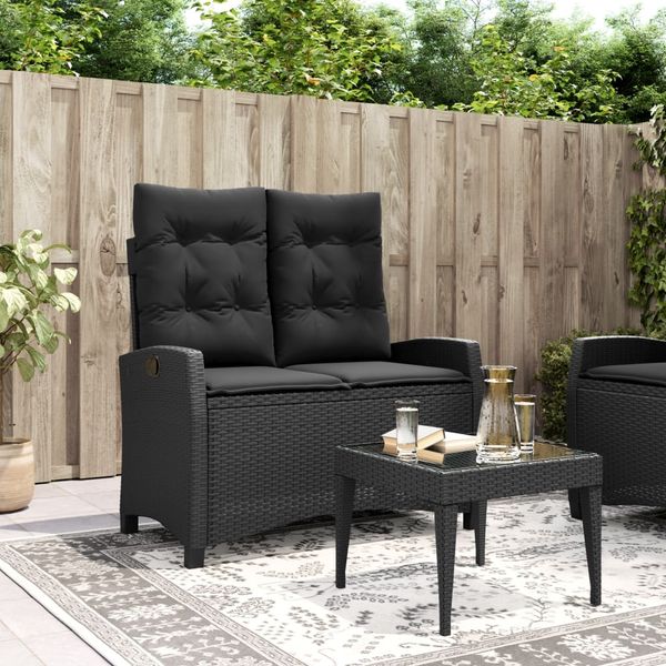 vidaXL Gartenbank Verstellbar mit Kissen Schwarz Poly Rattan 368226