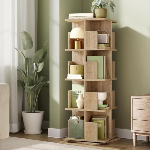 EUGAD Bücherregal, 1-tlg, 360° drehbar mit 4 Ebenen MDF, 39,5x128x39,5 cm
