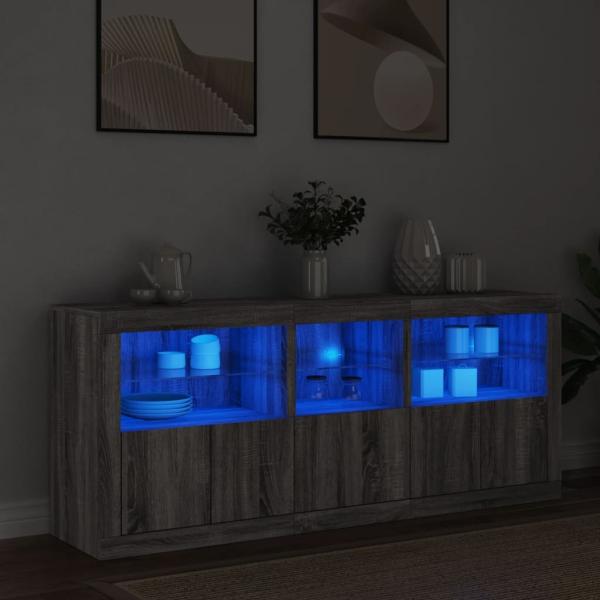 vidaXL Sideboard mit LED-Leuchten Grau Sonoma 162x37x67 cm 3209000