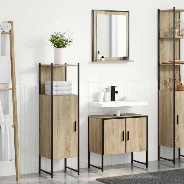 vidaXL Badezimmermöbel-Set mit Regal mit Tür 3 pcs Braun Holzwerkstoff 3345145