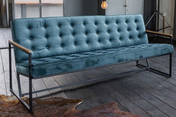 KAWOLA Sofa ARLY Polsterbank Bezug Velvet petrol 80 x 77 x 173 cm