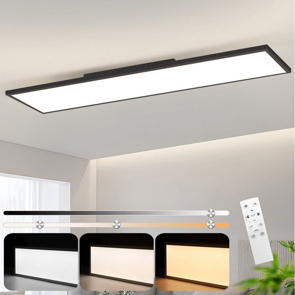 Nettlife LED Panel Deckenleuchte 100/120x30CM Schwarz/Weiß Dimmbar 40W mit Fernbedienung, Dimmbar, LED fest integriert, warmweiß/neutralweiß/kaltweiß Deckenlampe für Wohnzimmer Büro Flur