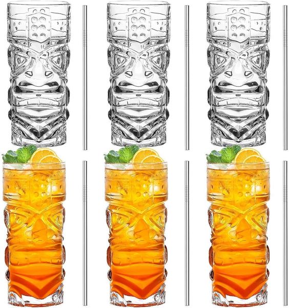 Tiki Longdrinkgläser 6er Set 400ml Lustige Cocktailgläser für Bars