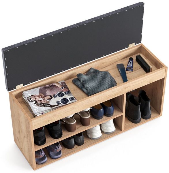 KOMTO Schuhschrank mit Sitzbank Flur - Schuhregal Bank mit Stauraum Schuhbank mit Sitzfläche | Garderobenbank Honig Eiche Sofia 100 x 48 x 32 cm