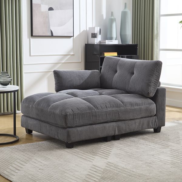 Loungesessel aus Cordstoff mit USB-Anschluss & Getränkehaltern, 140x112x81 cm, Grau