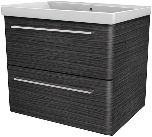 LANZET K8 Waschbecken mit Unterschrank, 60 cm breit, Anthrazit, Waschbecken Keramik Weiß
