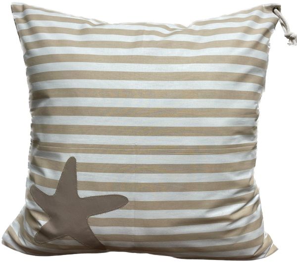 Ammerkind Dekokissen Maritime Kissenhülle *Seestern* beige/weiß gestreift, 100% Handarbeit aus Bayer