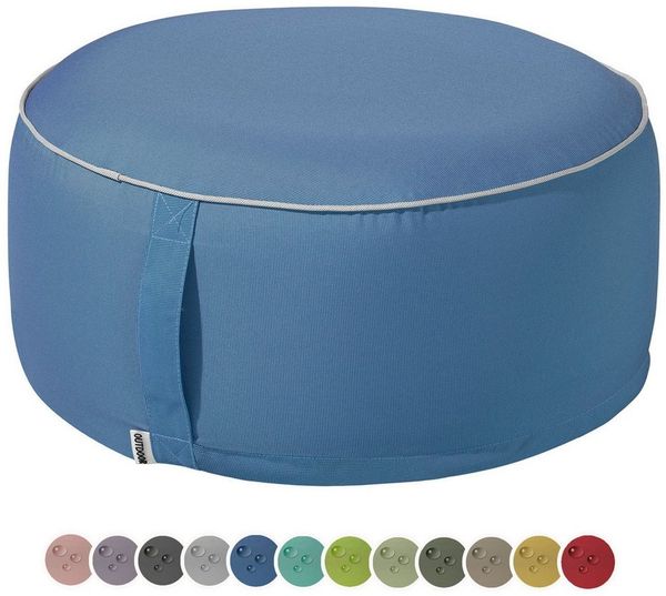 heimtexland Outdoor Pouf Sitzkissen wetterfest Garten Bodenkissen aufblasbar Fußhocker Yoga Lounge Hocker Tisch Party Deko Sitzsack 25x55 Typ551 Blau