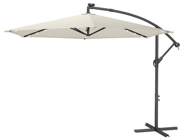 SONGMICS Ampelschirm 350 cm, mit Beleuchtung, UV-Schutz UPF 50+, Sonnenschirm mit Ständer, für Garten Terrasse, Kurbel, beige Bild 2