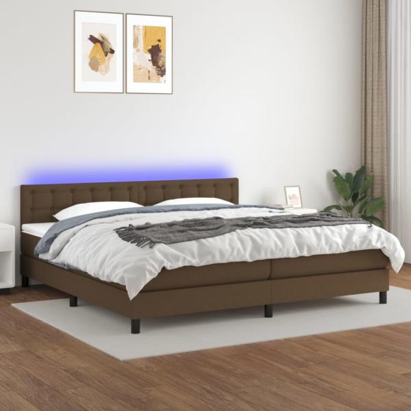 Boxspringbett mit Matratze & LED Stoff Dunkelbraun 200 x 200 cm, Härtegrad: H2 [3133504]