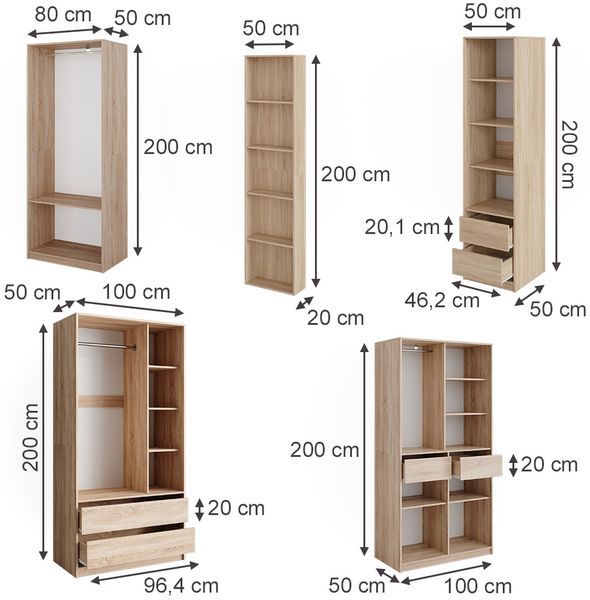 Kleiderschrank Elmo Sonoma 50 x 200 cm 5er Set Vicco Bild 2