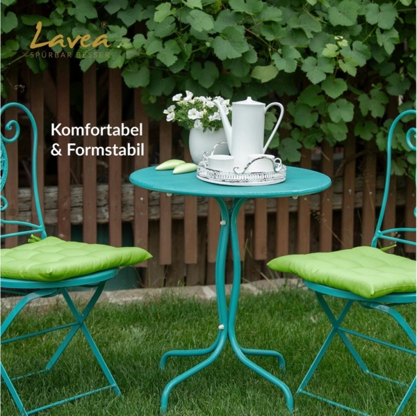 Lavea Stuhlkissen MONACO, Sitzkissen 4er Set – 40x40 cm, mit Stoffbändern, Outdoor & Indoor