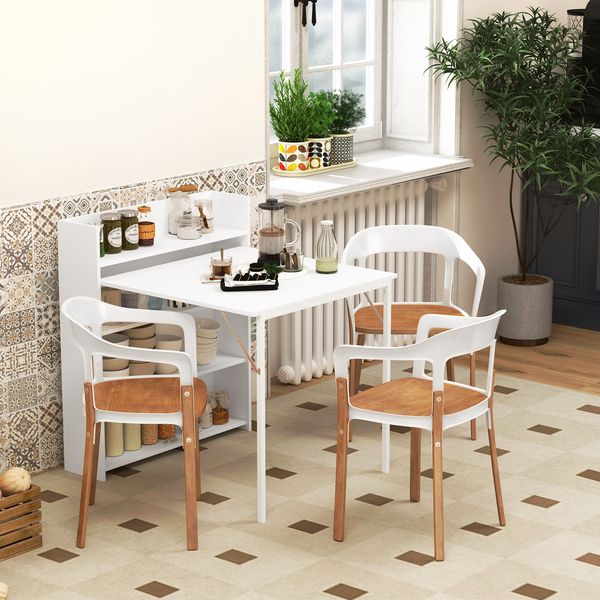Klappbarer Esstisch B 93 x T 78,5 x H 91 cm, mit Regalfächern, Industrial-Look in Weiß