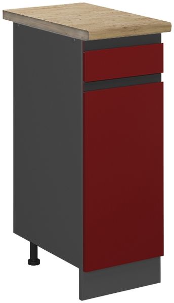 Küchenunterschrank R-Line Rot 30 cm J-Shape, AP Eiche Vicco