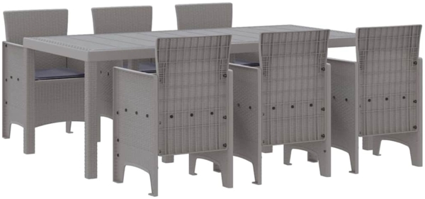 vidaXL Garten Essgruppe 7 pcs Hellgrau Polt Rattan 3378730