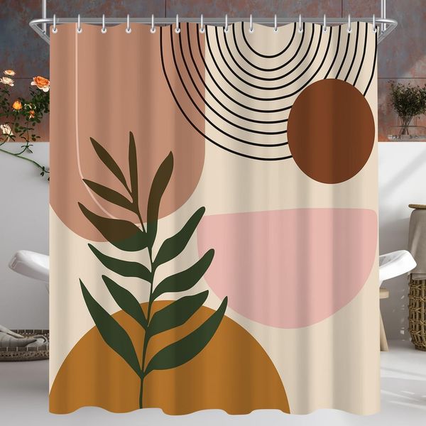 Duschvorhang 180x200cm Blätter Textil Antischimmel Wasserabweisend mit Ösen und