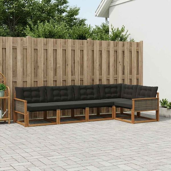 vidaXL Outdoor-Sofagarnitur mit Kissen 5 pcs Natürlich und Schwarz 3381420