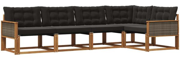 vidaXL Outdoor-Sofagarnitur mit Kissen 5 pcs Natürlich und Schwarz 3381420