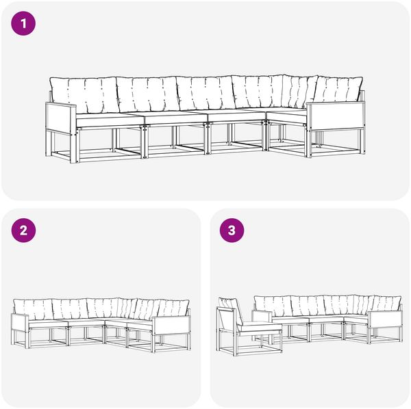 vidaXL Outdoor-Sofagarnitur mit Kissen 5 pcs Natürlich und Schwarz 3381420 Bild 8
