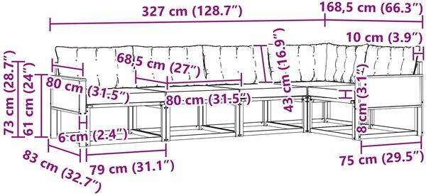 vidaXL Outdoor-Sofagarnitur mit Kissen 5 pcs Natürlich und Schwarz 3381420 Bild 9