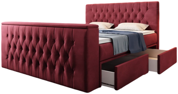 Boxspringbett Vulnero mit TV Lift und Stauraum (2 Schubladen) 140x200 Rot H4 (100kg+)