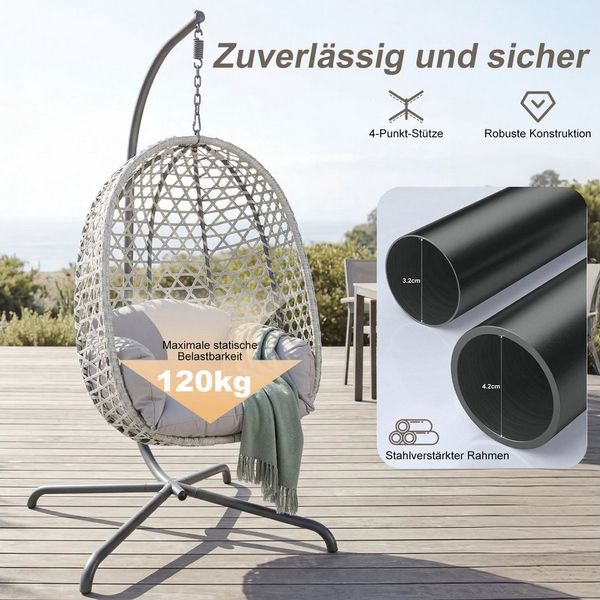 oyajia Hängesessel Hängeschaukel mit Kissen, höhenverstellbar (Hängesessel mit Gestell und extra dickem Kissen, bodenschonend und faltbar, Belastbarkeit 120 kg), Hängeschaukel für Indoor und Outdoor