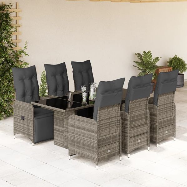 vidaXL 7-tlg. Garten-Bistro-Set mit Kissen Grau Poly Rattan 3277171