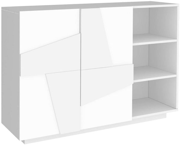 Dmora Kommode Acab, Multifunktions-Wohnzimmer-Buffet, 2-türiges Wohnzimmer-Sideboard, 100 % Made in Italy, 121 x 38 x 86 cm, glänzendes Weiß,