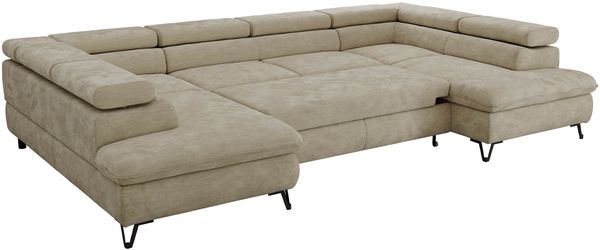 MKS Möbel 'Pablo U-Form' Wohnlandschaft mit Bettkasten, Beige, Schenille glatt, Visco Topper Bild 6