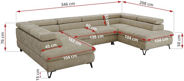 MKS Möbel 'Pablo U-Form' Wohnlandschaft mit Bettkasten, Beige, Schenille glatt, Visco Topper Bild 7