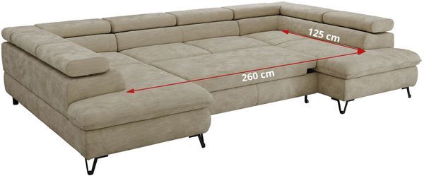 MKS Möbel 'Pablo U-Form' Wohnlandschaft mit Bettkasten, Beige, Schenille glatt, Visco Topper Bild 8