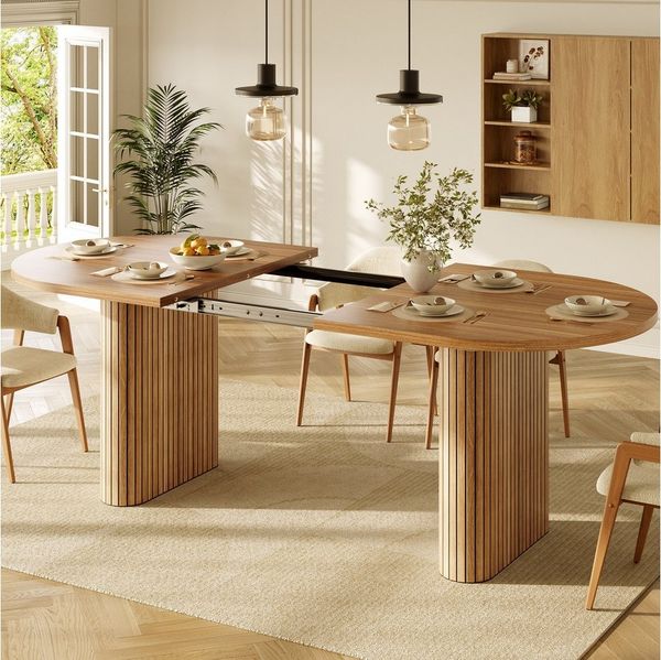 HAUSS SPOLE Esstisch 120-160cm mit abgerundeten Kanten,Küchentisch Holztisch ovaler,Braun (Esszimmertisch mit ausziehbarer Tischplatte von 120 cm auf 160 cm), Dining Table Esstisch mit abgerundeten Ecken