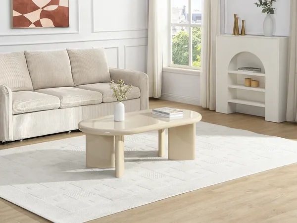 Vente-unique - TABEMI Couchtisch Holz, Platte Beige - B 60 cm x H 40 cm x L 120 cm