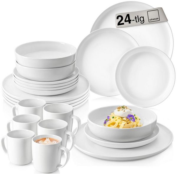 SÄNGER Tafelservice Marlo Geschirrset (24-tlg), 6 Personen, Porzellan, Marlo Kombiservice, erweiterbar, Weiß, Premium Collection