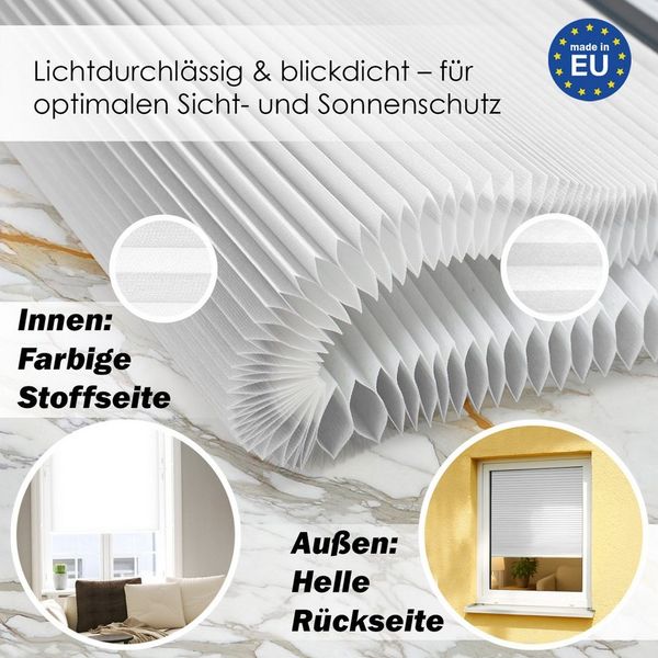 DomDeco Wabenplissee Premium Plissee ohne Bohren, lichtdurchlässig, Sichtschutz, verspannt, blickdicht, Klemmfix, UV-Schutz, modernes Fensterplissee