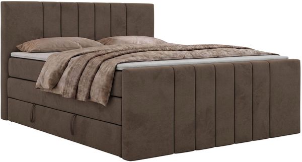 Boxspringbett INERO KING DUO mit Stauraum, Doppelbett 160x200, Bett mit Multipocket-Matratze H4 und Topper T25, modernes Boxspringbett, hohe Kopfteil - Braun Velvet Bild 7