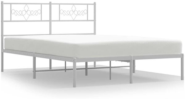 Doppelbett, Bettgestell Modernen mit Kopfteil Metall Weiß 135x190 cm d658e